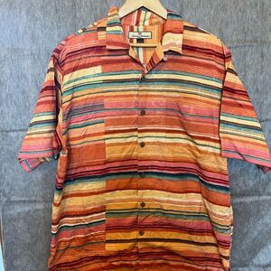 Mens Tommy Bahama 100% Silk Shirt Striped multi colors with flowers sz Medium